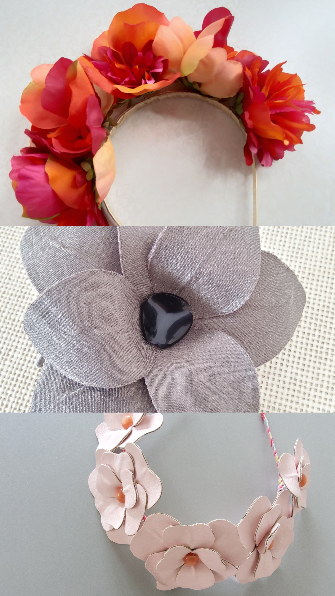 Création de différentes fleurs en tissu et en cuir